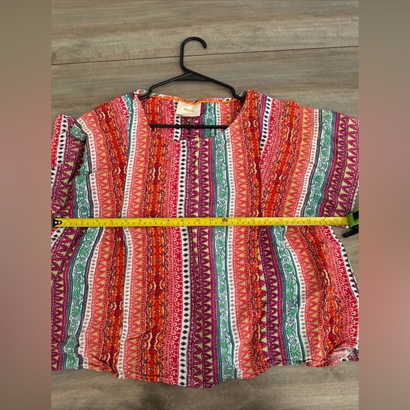 Anthropologie Maeve Milla Multicolor Striped Colorful Short Sleeve Top Size M - Picture 8 of 9